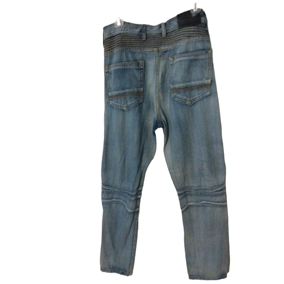 Distressed Jeans Dash Motorbike  Y2K Straight Leg w.Accented Stitching  36 X 32 - Picture 6 of 11
